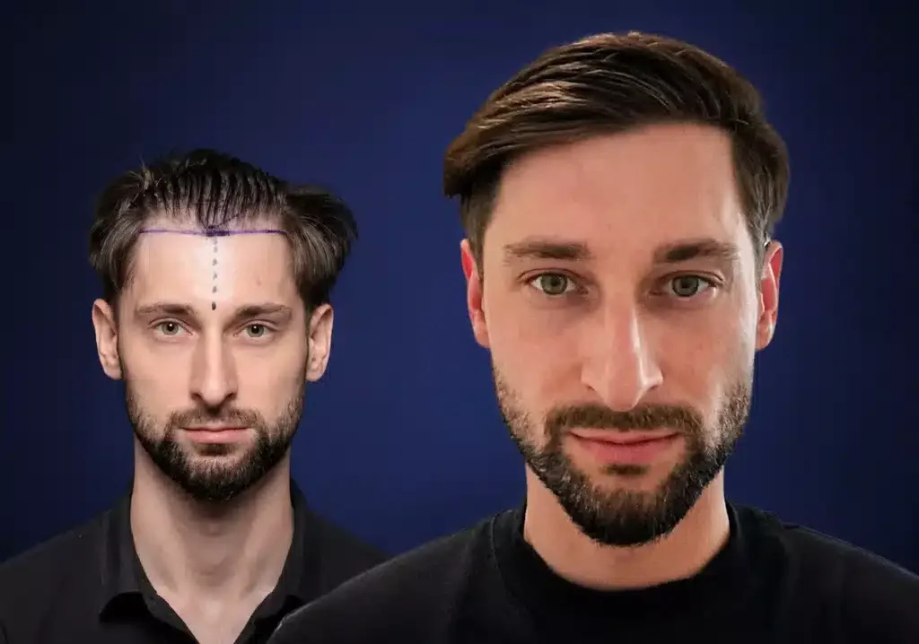 Side-by-side hair transplant comparison supplied by the client